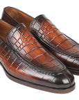 Paul Parkman Brown Burnished Crocodile Embossed Calfskin Loafer (ID