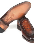 Paul Parkman Brown Burnished Crocodile Embossed Calfskin Loafer (ID