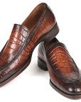Paul Parkman Brown Burnished Crocodile Embossed Calfskin Loafer (ID