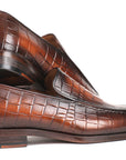 Paul Parkman Brown Burnished Crocodile Embossed Calfskin Loafer (ID
