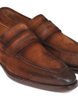 Paul Parkman Brown Antique Suede Goodyear Welted Loafers (ID