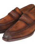 Paul Parkman Brown Antique Suede Goodyear Welted Loafers (ID