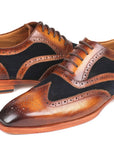 Paul Parkman Brown Leather & Navy Suede Wingtip Oxfords (ID