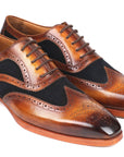 Paul Parkman Brown Leather & Navy Suede Wingtip Oxfords (ID