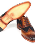 Paul Parkman Brown Leather & Navy Suede Wingtip Oxfords (ID