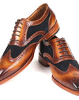 Paul Parkman Brown Leather & Navy Suede Wingtip Oxfords (ID