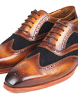 Paul Parkman Brown Leather & Navy Suede Wingtip Oxfords (ID