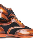Paul Parkman Brown Leather & Navy Suede Wingtip Oxfords (ID