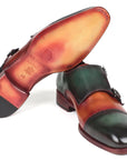 Paul Parkman Captoe Double Monkstraps Green & Camel (ID