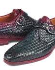 Paul Parkman Purple & Green Woven Leather Single Monkstraps (ID