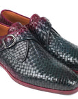 Paul Parkman Purple & Green Woven Leather Single Monkstraps (ID