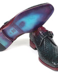 Paul Parkman Purple & Green Woven Leather Single Monkstraps (ID