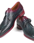 Paul Parkman Purple & Green Woven Leather Single Monkstraps (ID