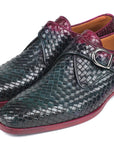 Paul Parkman Purple & Green Woven Leather Single Monkstraps (ID