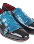 Paul Parkman Men's Blue & Navy Kiltie Double Monkstraps (ID