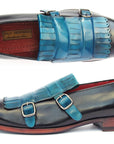 Paul Parkman Men's Blue & Navy Kiltie Double Monkstraps (ID