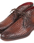 Paul Parkman Men's Brown Woven Leather Chukka Boots (ID