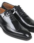 Paul Parkman Goodyear Welted Wingtip Oxfords Black Polished Leather (ID