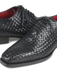 Paul Parkman Men's Black Woven Leather Oxfords (ID