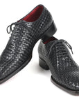 Paul Parkman Men's Black Woven Leather Oxfords (ID