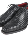 Paul Parkman Men's Black Woven Leather Oxfords (ID