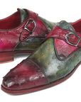 Paul Parkman Genuine Ostrich Monkstraps Green & Purple (ID