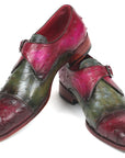 Paul Parkman Genuine Ostrich Monkstraps Green & Purple (ID