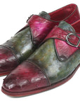 Paul Parkman Genuine Ostrich Monkstraps Green & Purple (ID