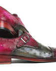 Paul Parkman Genuine Ostrich Monkstraps Green & Purple (ID