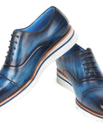 Paul Parkman Men's Smart Casual Oxfords Blue Leather (ID