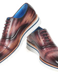 Paul Parkman Men's Smart Casual Oxfords Purple Leather (ID
