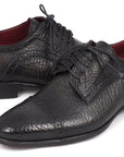 Paul Parkman Black Aged Leather Captoe Derby Shoes (ID