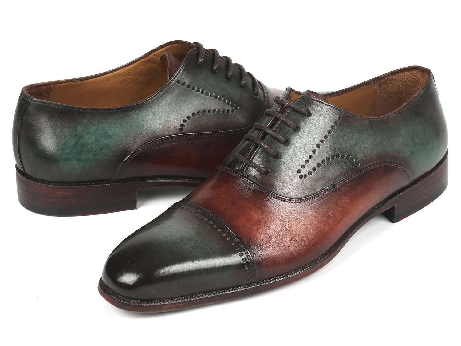 Paul Parkman Men's Cap Toe Oxfords Green & Brown (ID