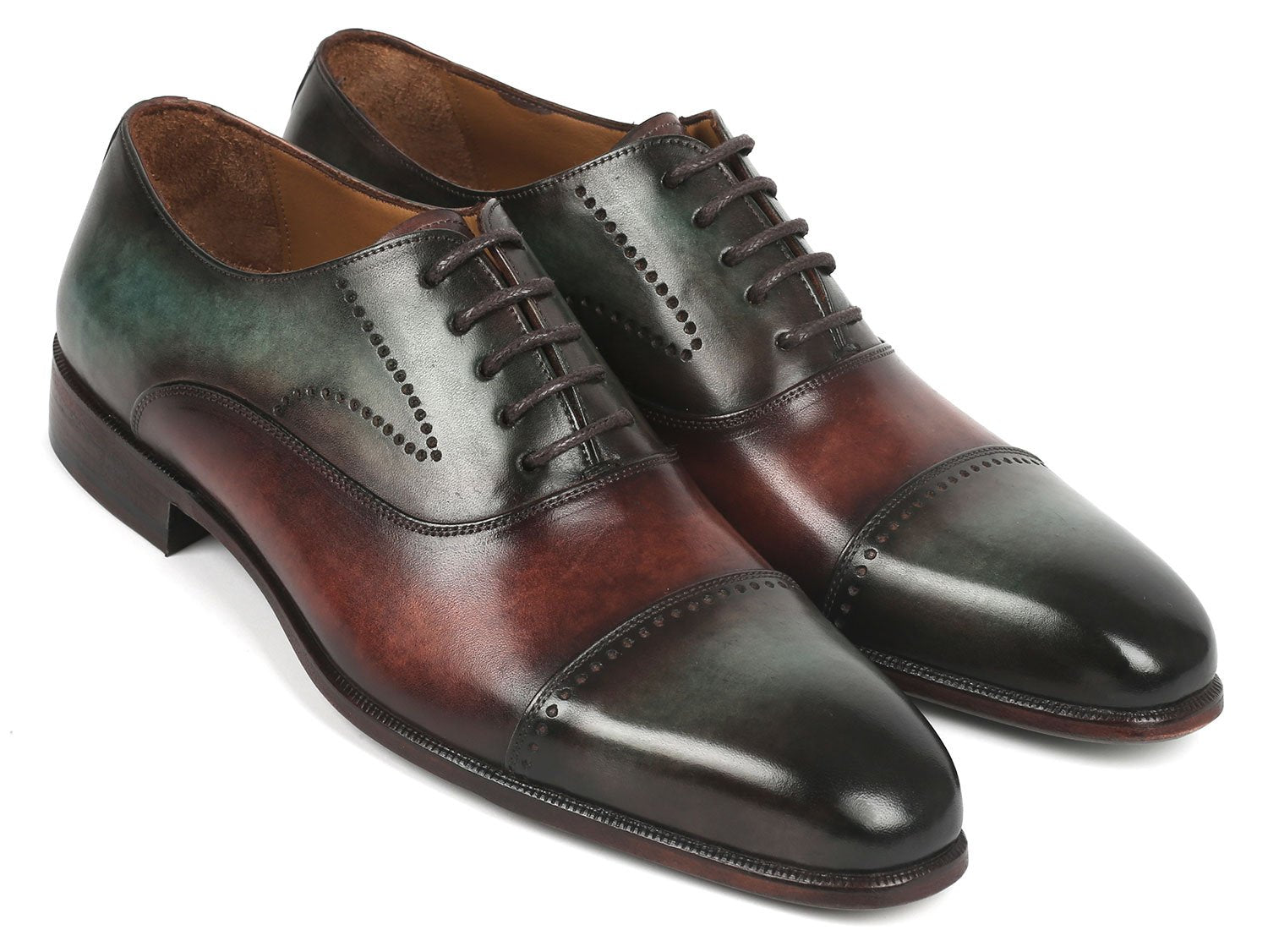 Paul Parkman Men's Cap Toe Oxfords Green & Brown (ID