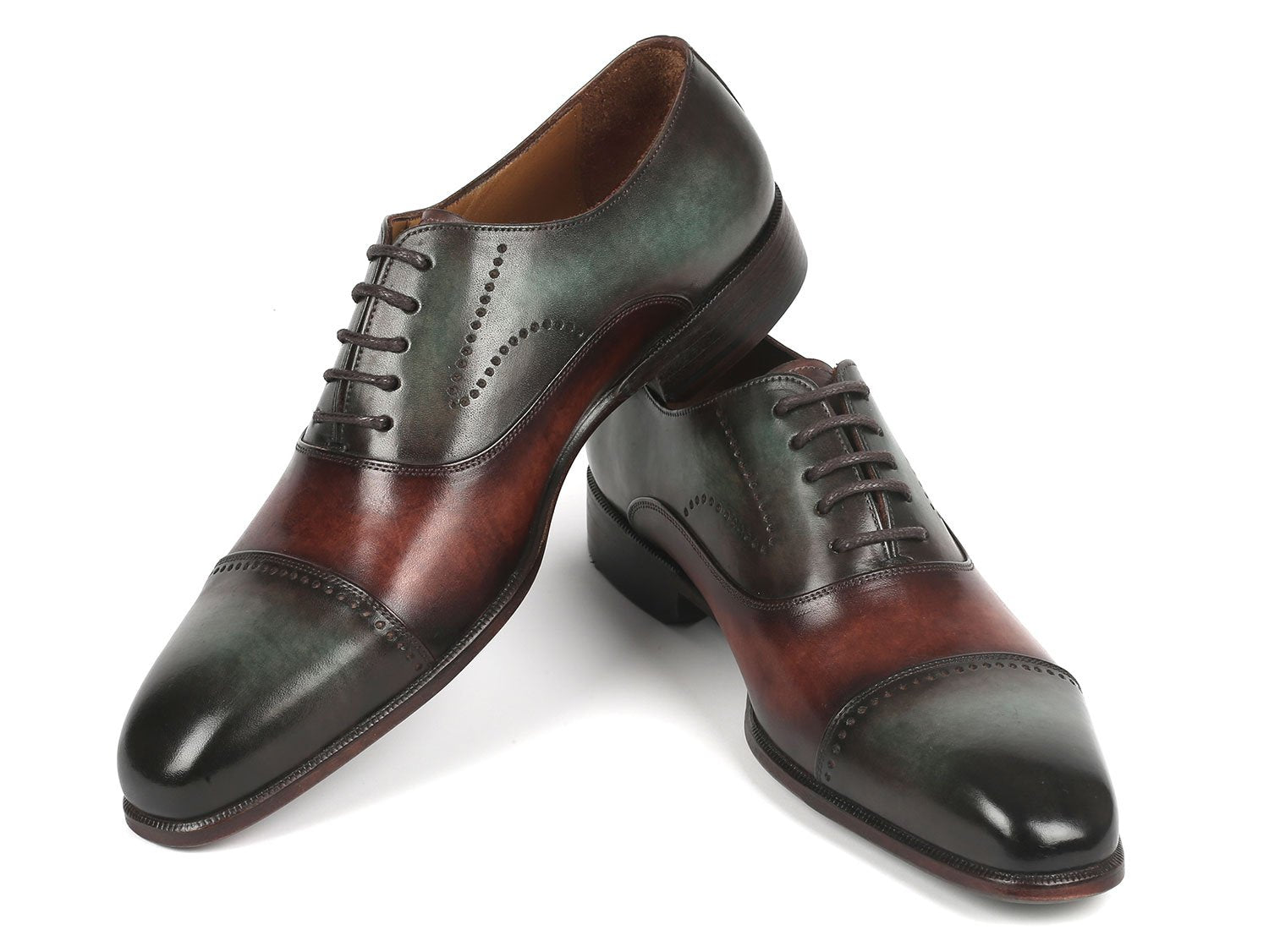Paul Parkman Men's Cap Toe Oxfords Green & Brown (ID