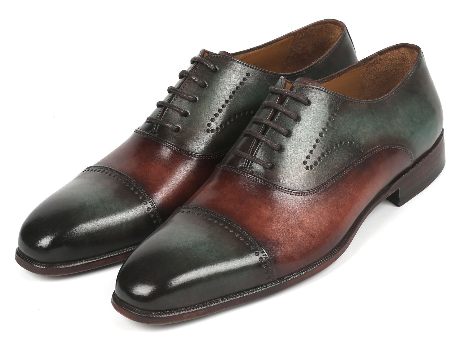 Paul Parkman Men's Cap Toe Oxfords Green & Brown (ID