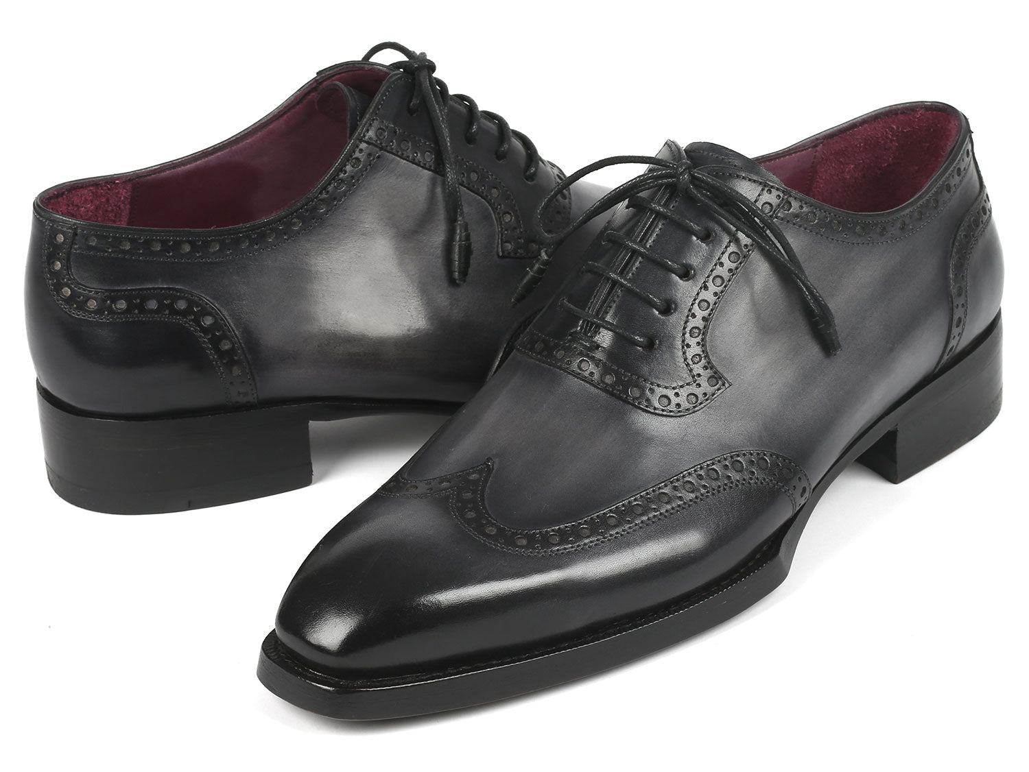 Paul Parkman Goodyear Welted Men's Wingtip Oxfords Black & Gray (ID