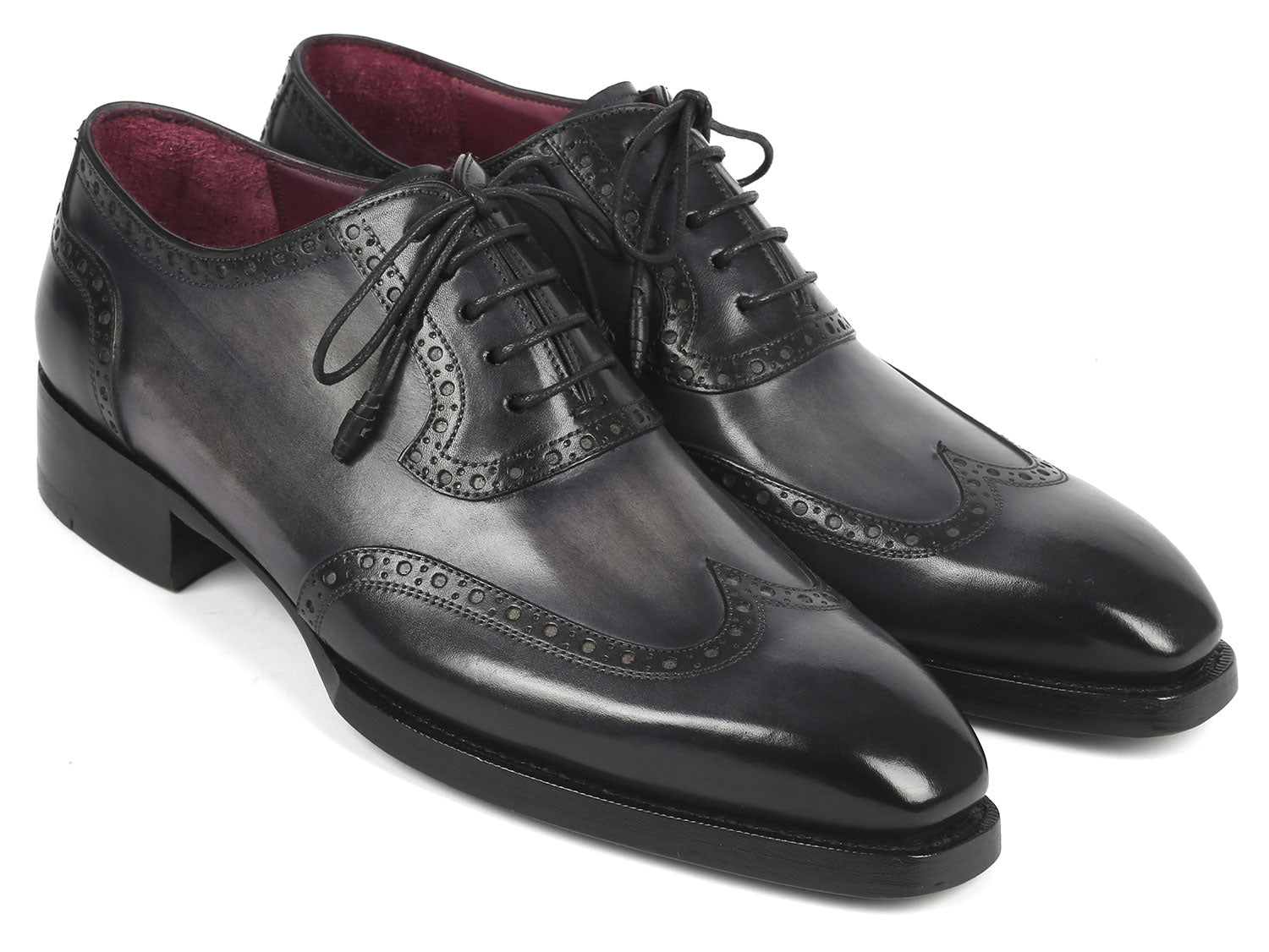 Paul Parkman Goodyear Welted Men's Wingtip Oxfords Black & Gray (ID