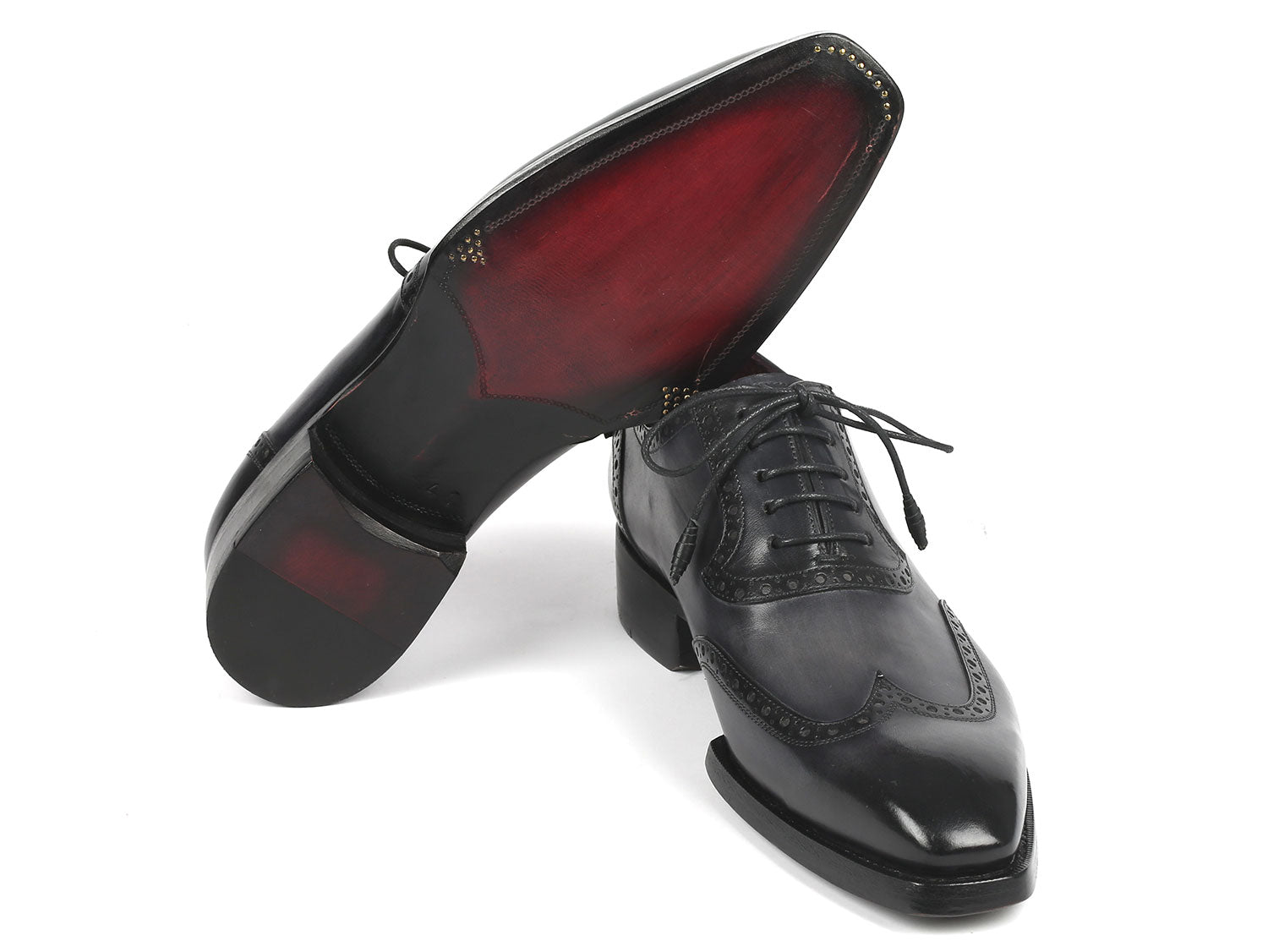 Paul Parkman Goodyear Welted Men's Wingtip Oxfords Black & Gray (ID