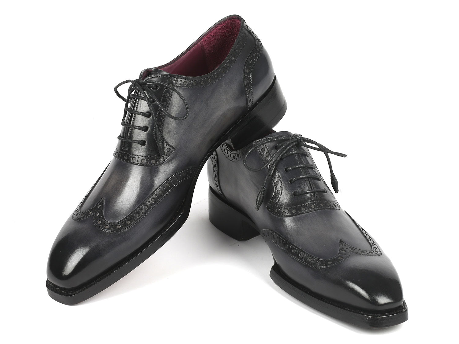 Paul Parkman Goodyear Welted Men's Wingtip Oxfords Black & Gray (ID