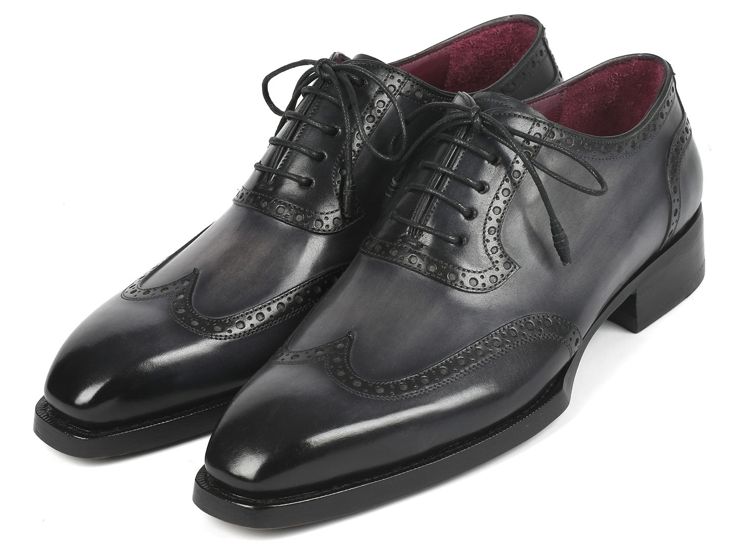 Paul Parkman Goodyear Welted Men's Wingtip Oxfords Black & Gray (ID