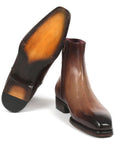Paul Parkman Brown Burnished Side Zipper Boots Goodyear Welted (ID