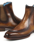 Paul Parkman Men's Brown Handpainted Chelsea Boots Goodyear Welted (ID