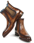 Paul Parkman Men's Brown Handpainted Chelsea Boots Goodyear Welted (ID