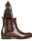 Paul Parkman Men's Brown Handpainted Chelsea Boots Goodyear Welted (ID