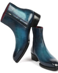 Paul Parkman Blue Burnished Side Zipper Boots Goodyear Welted (ID