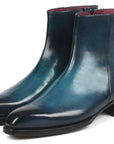 Paul Parkman Blue Burnished Side Zipper Boots Goodyear Welted (ID