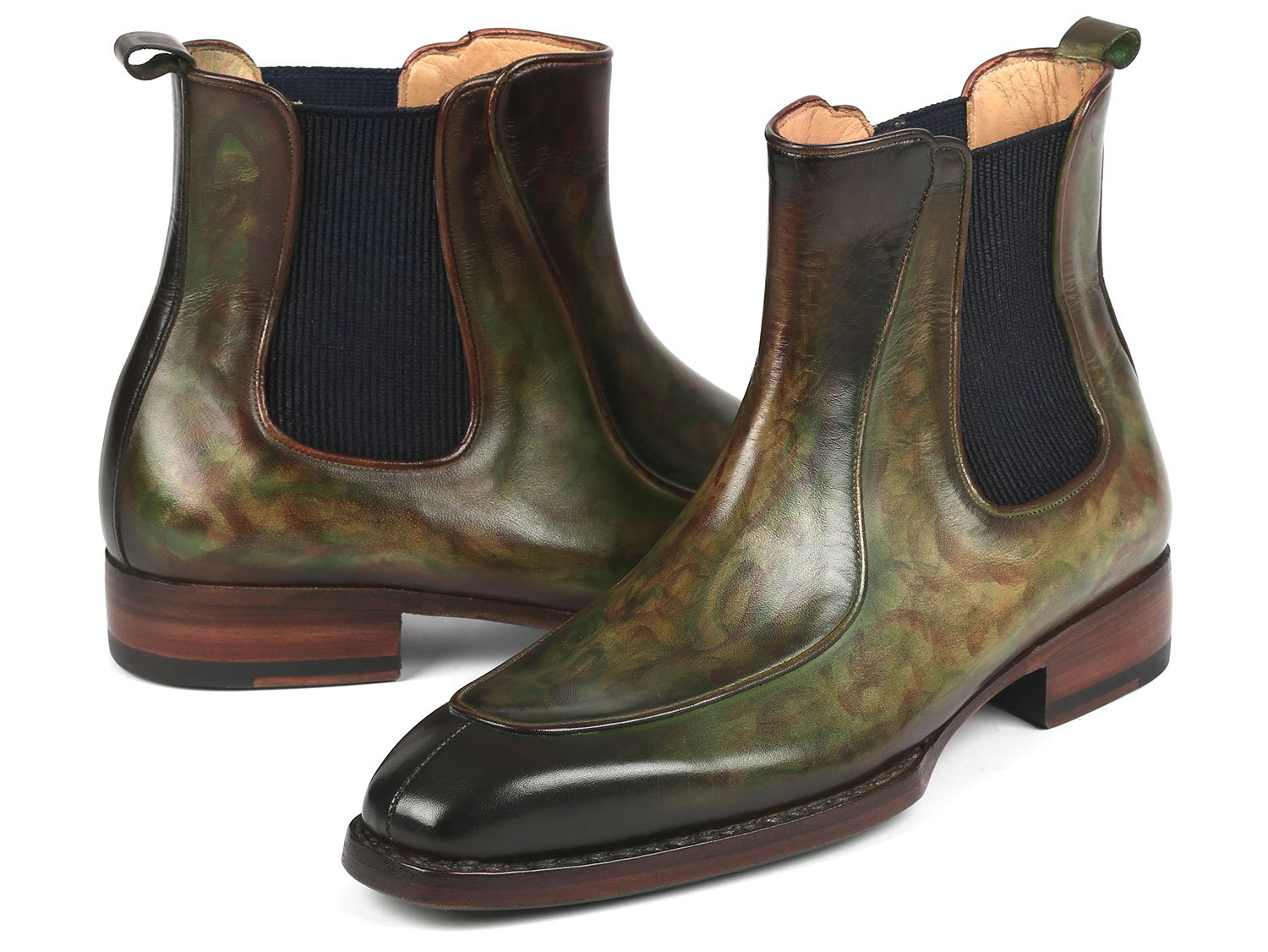 Paul Parkman Men's Green Handpainted Chelsea Boots Goodyear Welted (ID