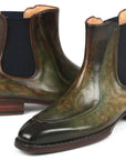 Paul Parkman Men's Green Handpainted Chelsea Boots Goodyear Welted (ID
