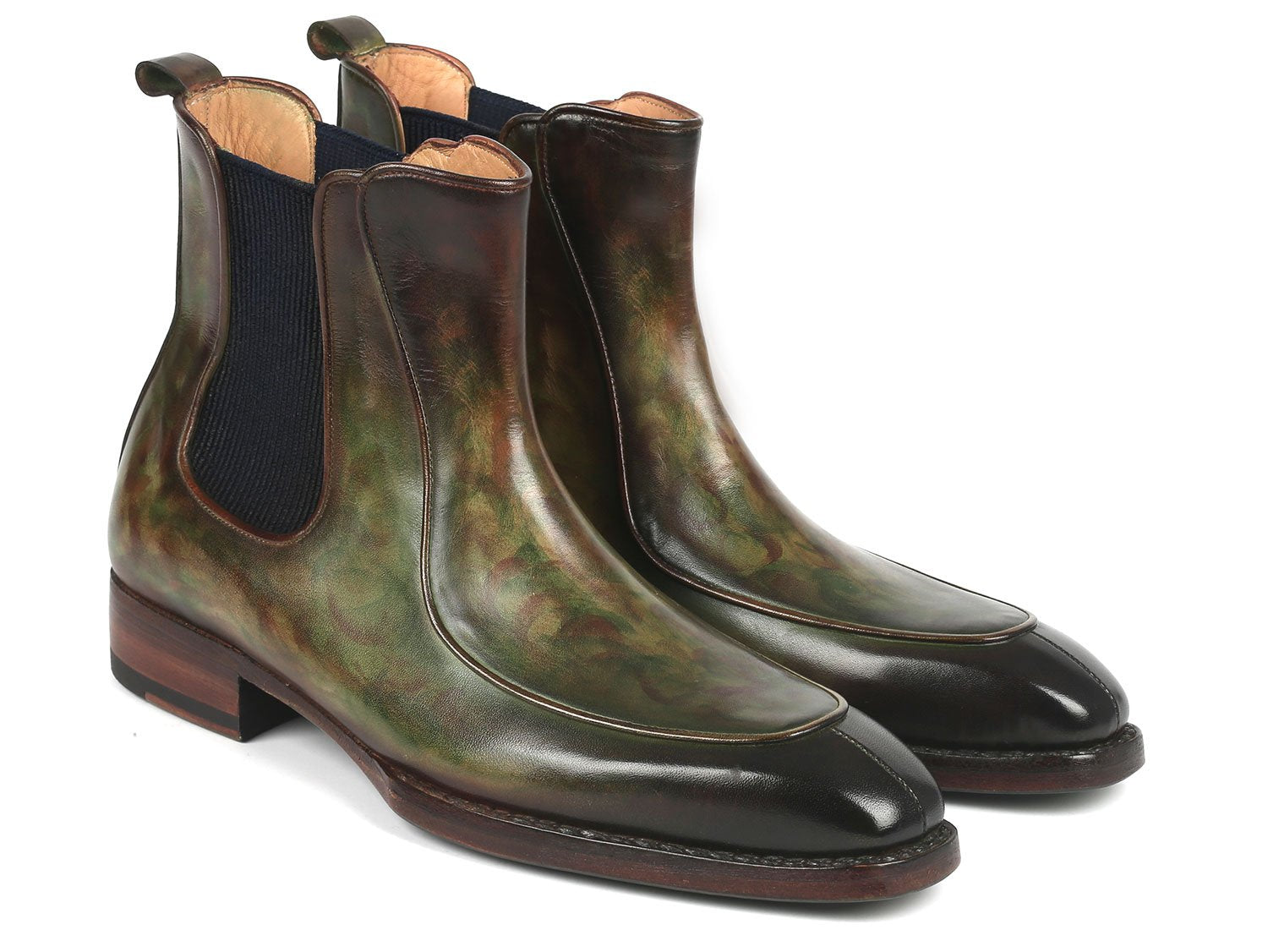 Paul Parkman Men's Green Handpainted Chelsea Boots Goodyear Welted (ID